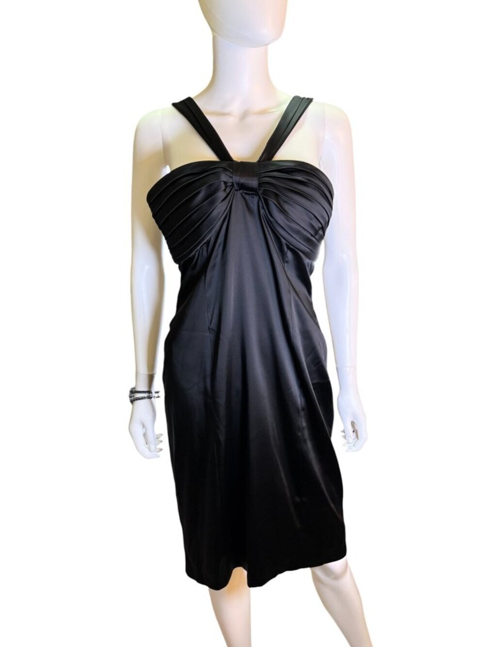 Calvin Klein Vintage Black Satin Pleated Cocktail Party Dress Womens Size 6 EUC